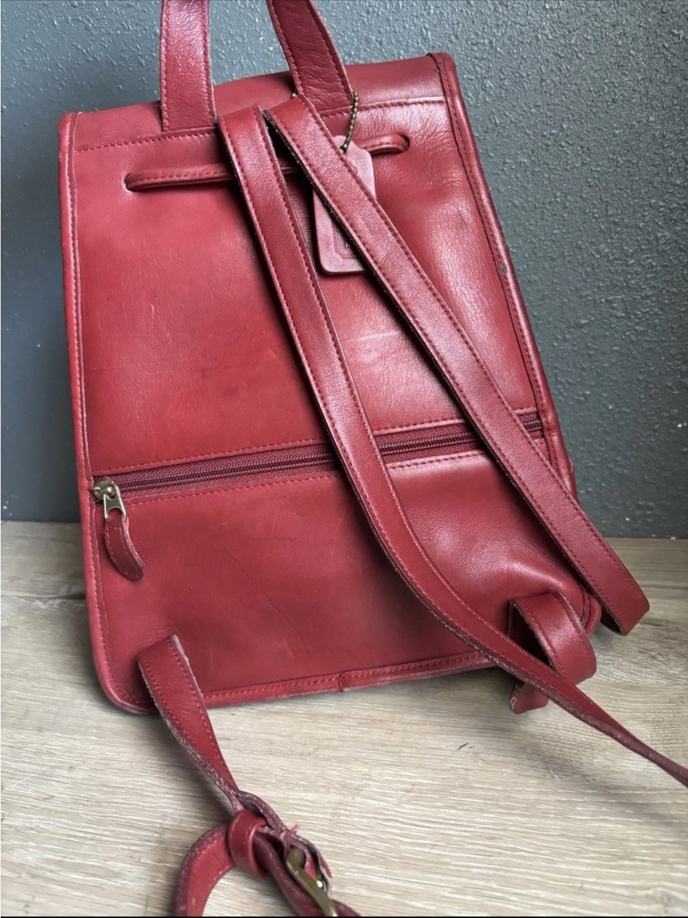 Vintage Coach 90s 9791 Red Leather Daypack Backpack - Picture 9 of 15